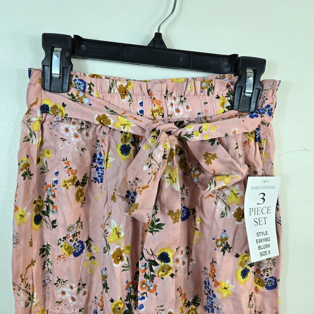 Rare Editions Girls Pink Floral Wide Leg High Waist Boho‎ Palazzo Pants 8 NEW